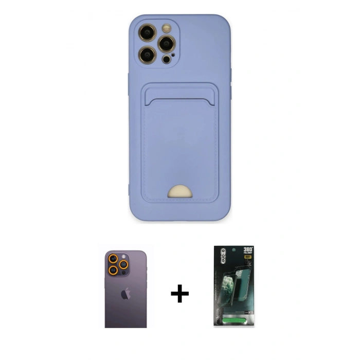 MARSİLYAN™- iPhone 12 Pro Max Kılıf Vadi Çizgi Prime - Siyah 360 Mat Full Body Arka Koruyucu + Neon Fosforlu Kamera Lens - SI