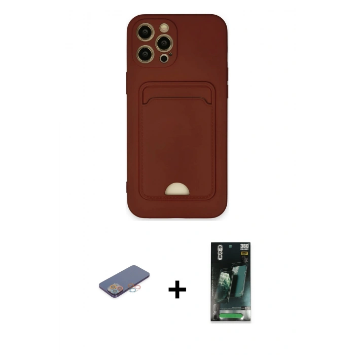 MARSİLYAN™- iPhone 12 Pro Max Kılıf Vadi Çizgi Prime - Siyah 360 Mat Full Body Arka Koruyucu + Renkli Kamera Lens Koruma Cam - PE