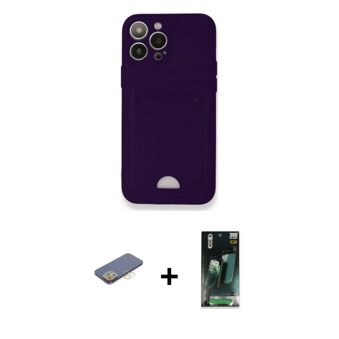 MARSİLYAN™- iPhone 12 Pro Max Kılıf Vadi Çizgi Prime - Siyah 360 Mat Full Body Arka Koruyucu + Renkli Kamera Lens Koruma Cam - SI