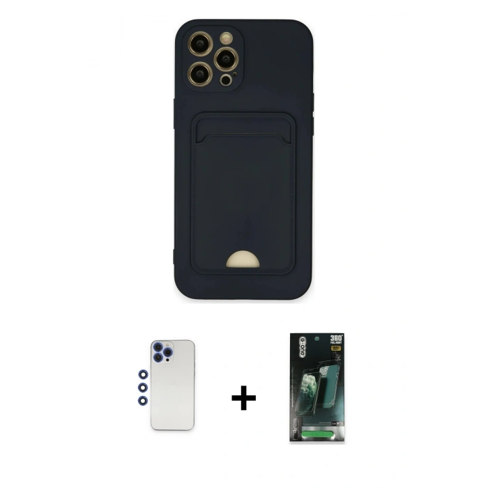 MARSİLYAN™- iPhone 12 Pro Max Kılıf Vadi Çizgi Prime - Siyah 360 Mat Full Body Arka Koruyucu + Shine Kamera Lens - LT