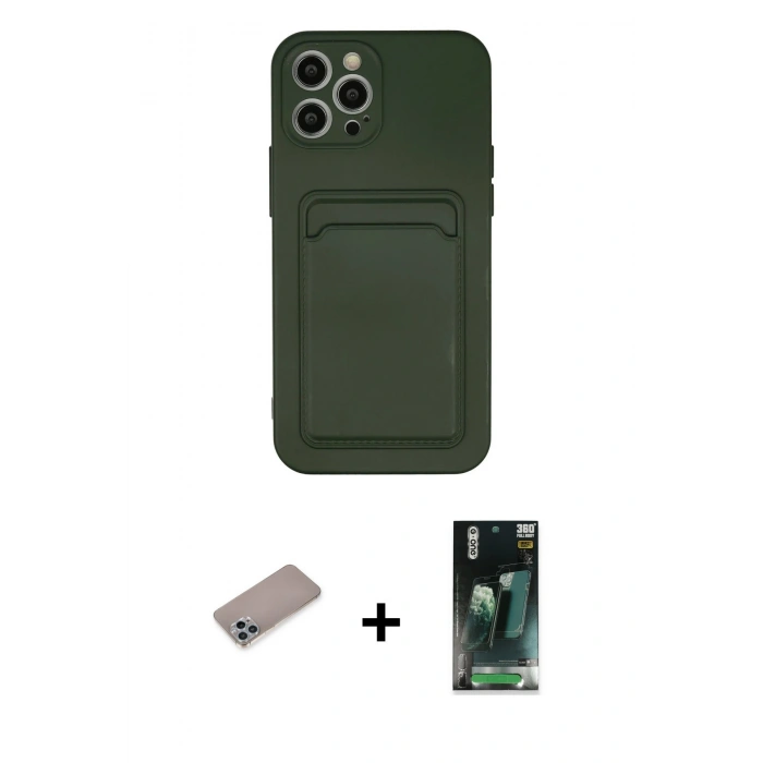 MARSİLYAN™- iPhone 12 Pro Max Kılıf Vadi Çizgi Prime - Siyah 360 Mat Full Body Arka Koruyucu + Shine Kamera Lens Koruma Cam - SABE