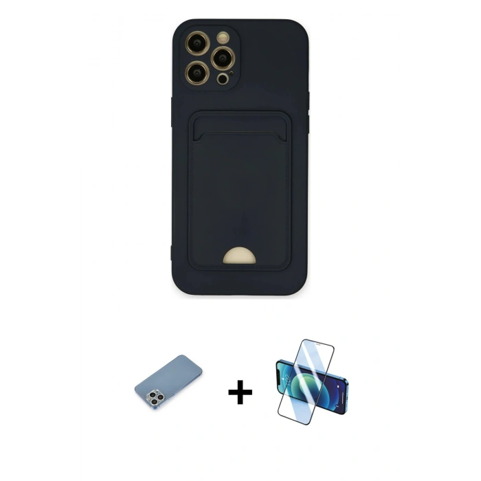 MARSİLYAN™- iPhone 12 Pro Max Kılıf Vadi Çizgi Prime - Siyah 3D Antistatik Cam Ekran Koruyucu + Shine Kamera Lens Koruma Cam - GS