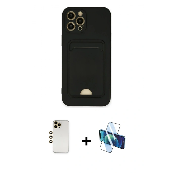 MARSİLYAN™- iPhone 12 Pro Max Kılıf Vadi Çizgi Prime - Siyah 3D Antistatik Cam Ekran Koruyucu + Shine Kamera Lens - GD