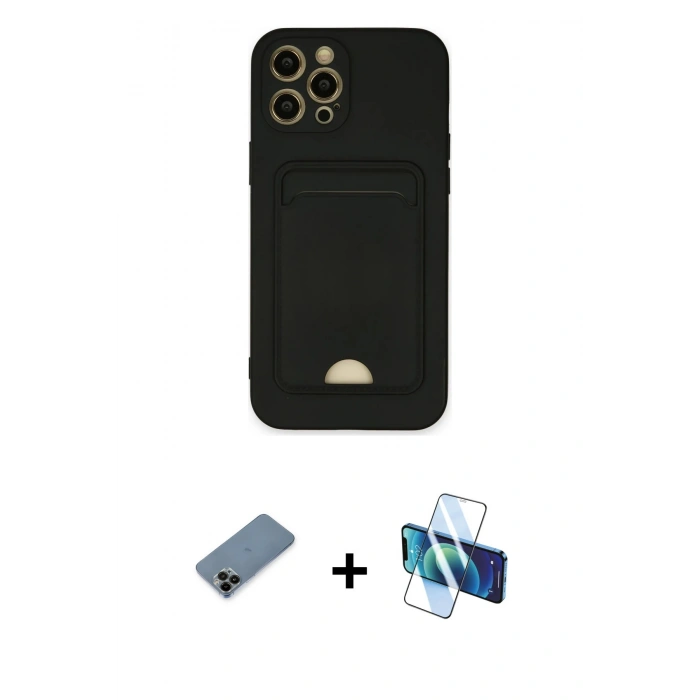 MARSİLYAN™- iPhone 12 Pro Max Kılıf Vadi Çizgi Prime - Siyah 3D Antistatik Cam Ekran Koruyucu + Shine Kamera Lens Koruma Cam - SH