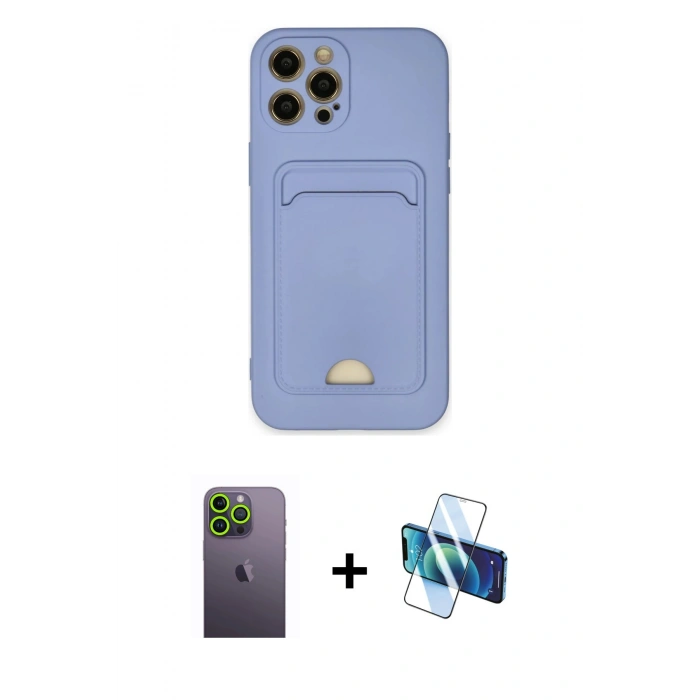 MARSİLYAN™- iPhone 12 Pro Max Kılıf Vadi Çizgi Prime - Siyah 3D Antistatik Cam Ekran Koruyucu + Neon Fosforlu Kamera Lens - YL