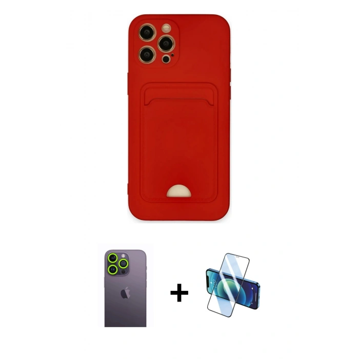 MARSİLYAN™- iPhone 12 Pro Max Kılıf Vadi Çizgi Prime - Siyah 3D Antistatik Cam Ekran Koruyucu + Neon Fosforlu Kamera Lens - YL