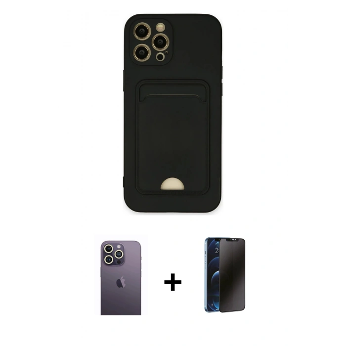 MARSİLYAN™- iPhone 12 Pro Max Kılıf Vadi Çizgi Prime - Siyah 3D Antistatik Hayalet Cam Ekran Koruyucu + Neon Fosforlu Kamera Lens - BZ