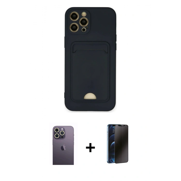 MARSİLYAN™- iPhone 12 Pro Max Kılıf Vadi Çizgi Prime - Siyah 3D Antistatik Hayalet Cam Ekran Koruyucu + Neon Fosforlu Kamera Lens - BZ