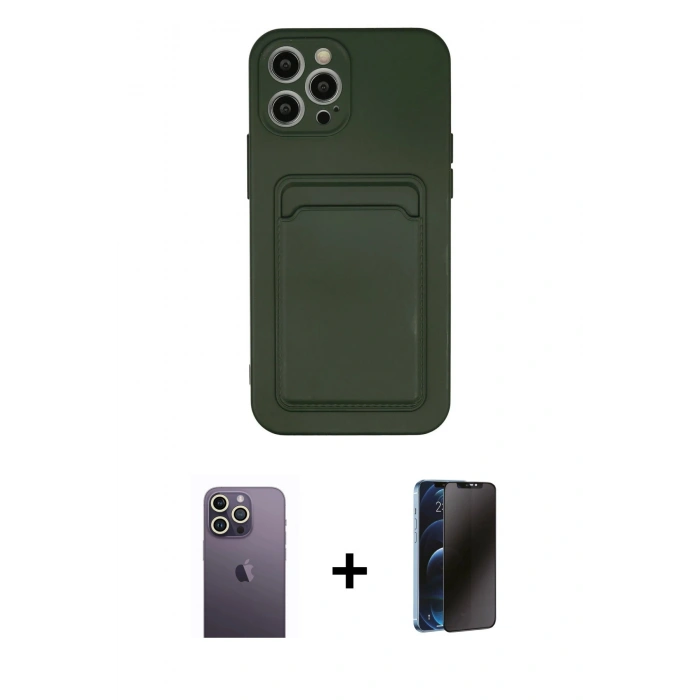 MARSİLYAN™- iPhone 12 Pro Max Kılıf Vadi Çizgi Prime - Siyah 3D Antistatik Hayalet Cam Ekran Koruyucu + Neon Fosforlu Kamera Lens - BZ