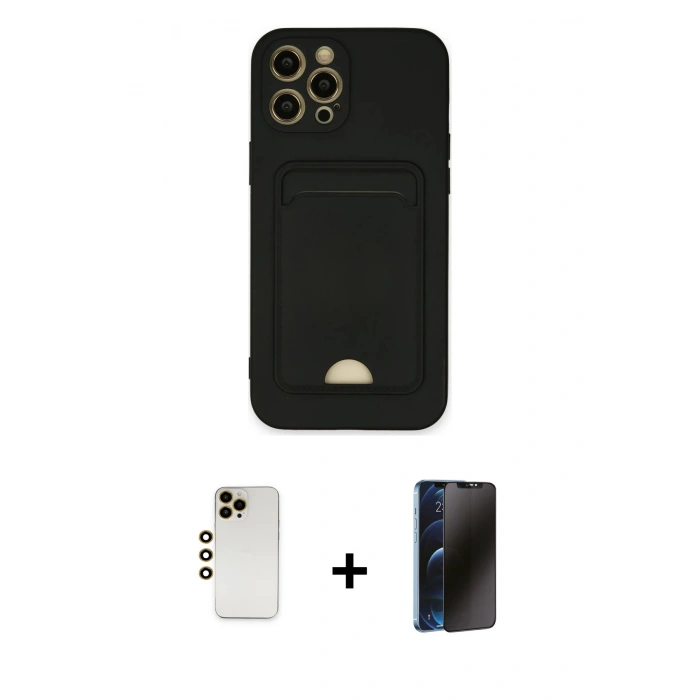 MARSİLYAN™- iPhone 12 Pro Max Kılıf Vadi Çizgi Prime - Siyah 3D Antistatik Hayalet Cam Ekran Koruyucu + Shine Kamera Lens - GD