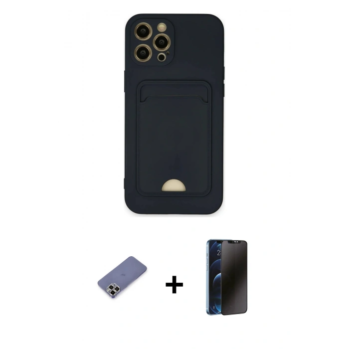 MARSİLYAN™- iPhone 12 Pro Max Kılıf Vadi Çizgi Prime - Siyah 3D Antistatik Hayalet Cam Ekran Koruyucu + Metal Kamera Lens Koruma Cam - GD