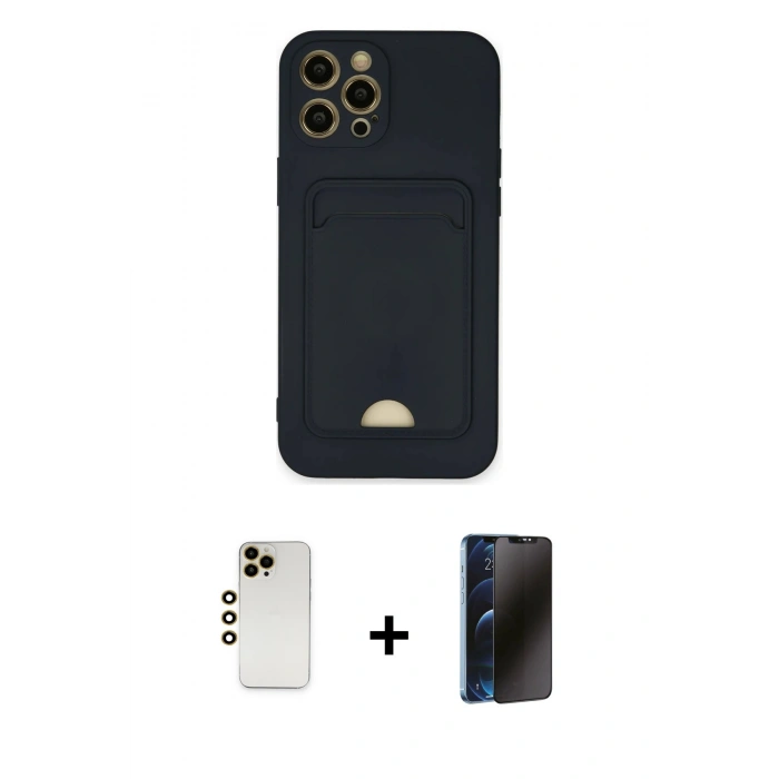 MARSİLYAN™- iPhone 12 Pro Max Kılıf Vadi Çizgi Prime - Siyah 3D Antistatik Hayalet Cam Ekran Koruyucu + Shine Kamera Lens - GD