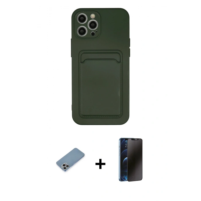 MARSİLYAN™- iPhone 12 Pro Max Kılıf Vadi Çizgi Prime - Siyah 3D Antistatik Hayalet Cam Ekran Koruyucu + Gökkuşağı Shine Kamera Lens Koruma Cam