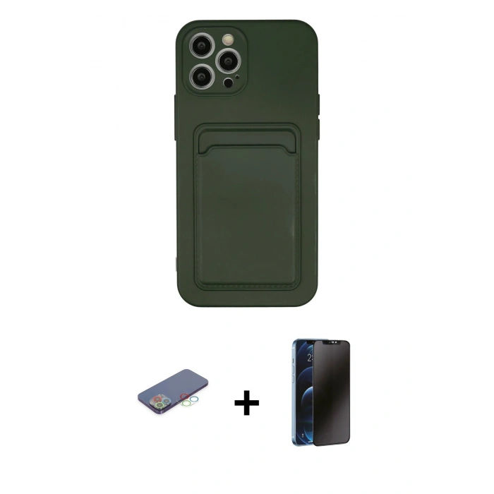 MARSİLYAN™- iPhone 12 Pro Max Kılıf Vadi Çizgi Prime - Siyah 3D Antistatik Hayalet Cam Ekran Koruyucu + Renkli Kamera Lens Koruma Cam - MI
