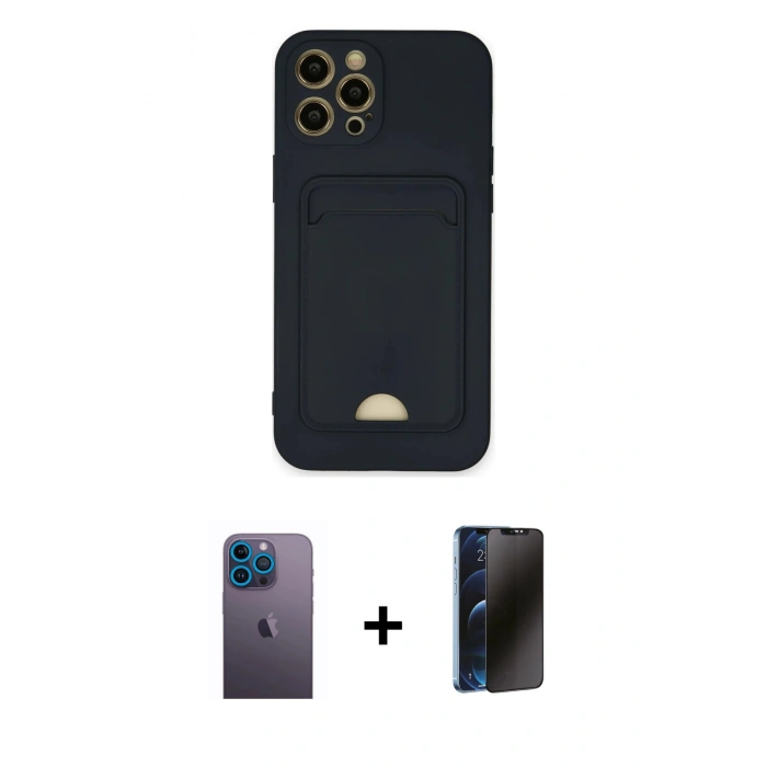 MARSİLYAN™- iPhone 12 Pro Max Kılıf Vadi Çizgi Prime - Siyah 3D Antistatik Hayalet Cam Ekran Koruyucu + Neon Fosforlu Kamera Lens - MI