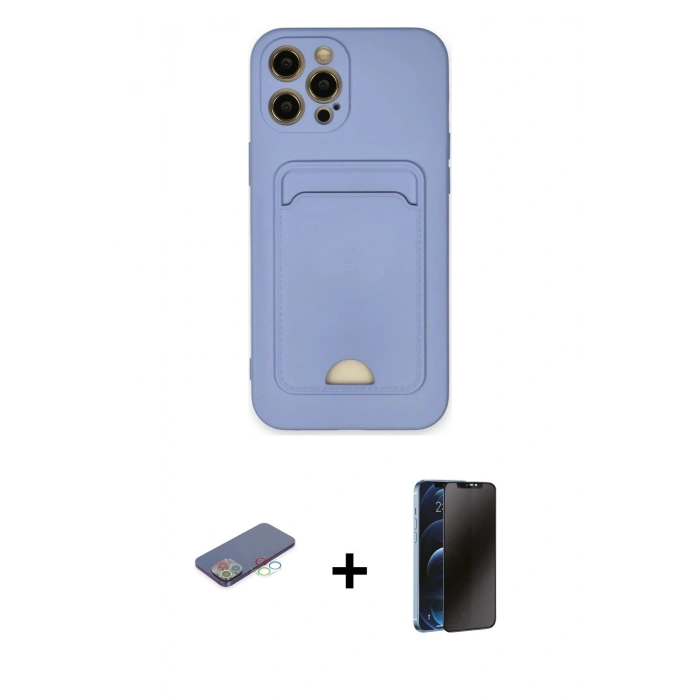 MARSİLYAN™- iPhone 12 Pro Max Kılıf Vadi Çizgi Prime - Siyah 3D Antistatik Hayalet Cam Ekran Koruyucu + Renkli Kamera Lens Koruma Cam - MI