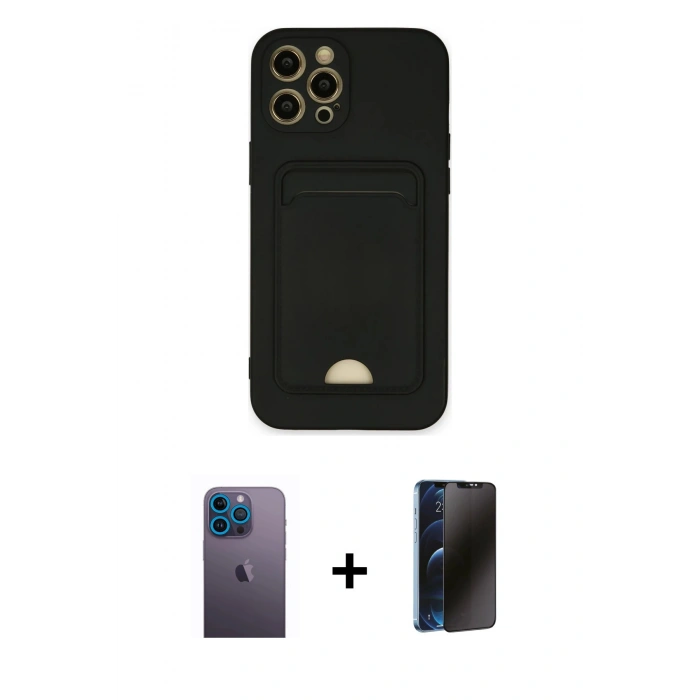 MARSİLYAN™- iPhone 12 Pro Max Kılıf Vadi Çizgi Prime - Siyah 3D Antistatik Hayalet Cam Ekran Koruyucu + Neon Fosforlu Kamera Lens - MI