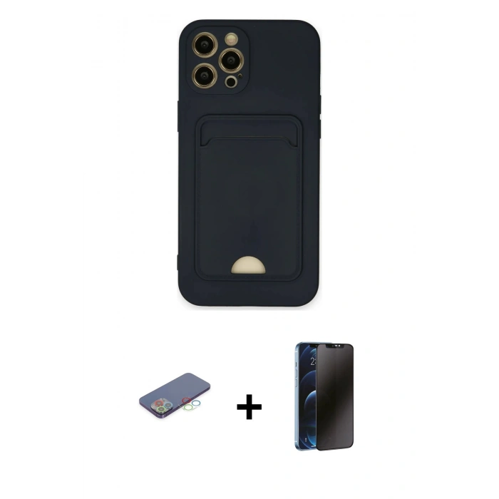 MARSİLYAN™- iPhone 12 Pro Max Kılıf Vadi Çizgi Prime - Siyah 3D Antistatik Hayalet Cam Ekran Koruyucu + Renkli Kamera Lens Koruma Cam - MI