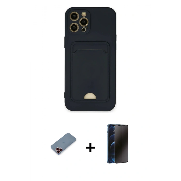 MARSİLYAN™- iPhone 12 Pro Max Kılıf Vadi Çizgi Prime - Siyah 3D Antistatik Hayalet Cam Ekran Koruyucu + Metal Kamera Lens Koruma Cam - KI