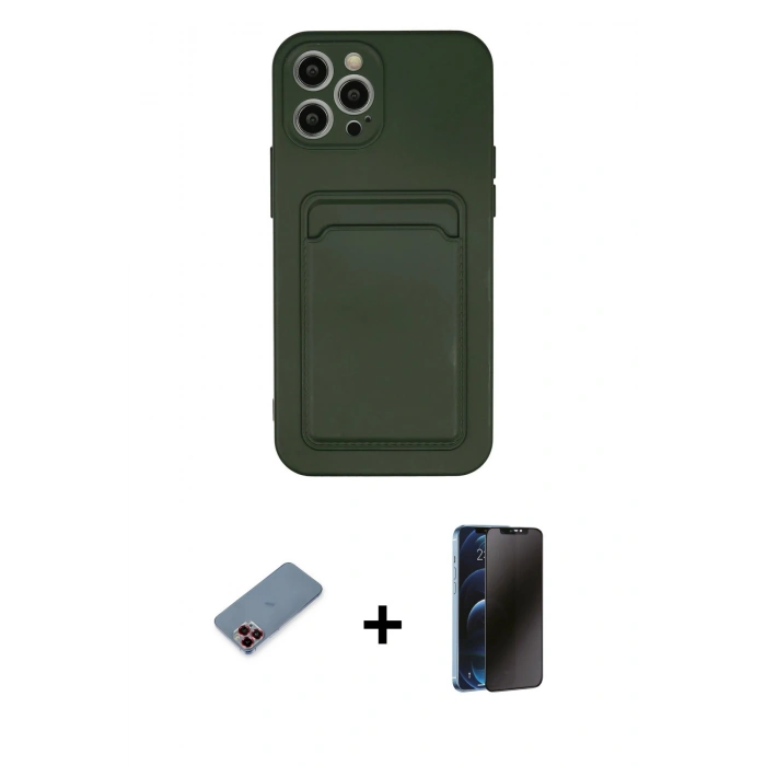 MARSİLYAN™- iPhone 12 Pro Max Kılıf Vadi Çizgi Prime - Siyah 3D Antistatik Hayalet Cam Ekran Koruyucu + Metal Kamera Lens Koruma Cam - KI