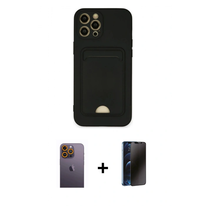 MARSİLYAN™- iPhone 12 Pro Max Kılıf Vadi Çizgi Prime - Siyah 3D Antistatik Hayalet Cam Ekran Koruyucu + Neon Fosforlu Kamera Lens - SI