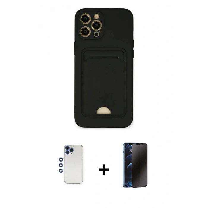 MARSİLYAN™- iPhone 12 Pro Max Kılıf Vadi Çizgi Prime - Siyah 3D Antistatik Hayalet Cam Ekran Koruyucu + Shine Kamera Lens - LT