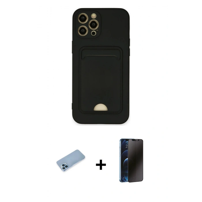 MARSİLYAN™- iPhone 12 Pro Max Kılıf Vadi Çizgi Prime - Siyah 3D Antistatik Hayalet Cam Ekran Koruyucu + Shine Kamera Lens Koruma Cam - MI