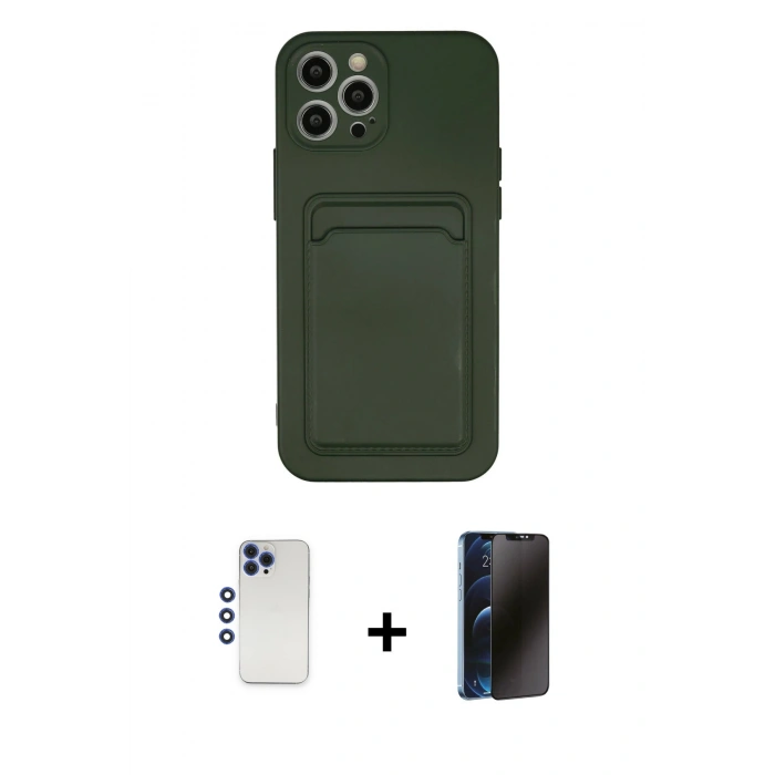 MARSİLYAN™- iPhone 12 Pro Max Kılıf Vadi Çizgi Prime - Siyah 3D Antistatik Hayalet Cam Ekran Koruyucu + Shine Kamera Lens - LT