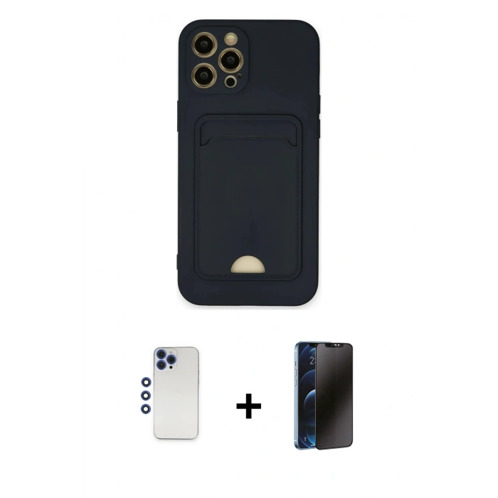 MARSİLYAN™- iPhone 12 Pro Max Kılıf Vadi Çizgi Prime - Siyah 3D Antistatik Hayalet Cam Ekran Koruyucu + Shine Kamera Lens - LT