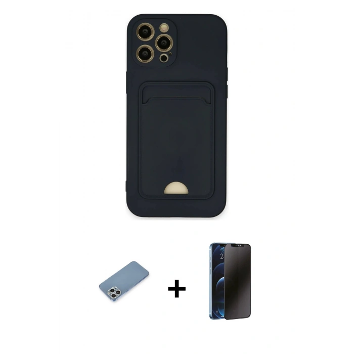 MARSİLYAN™- iPhone 12 Pro Max Kılıf Vadi Çizgi Prime - Siyah 3D Antistatik Hayalet Cam Ekran Koruyucu + Shine Kamera Lens Koruma Cam - GS