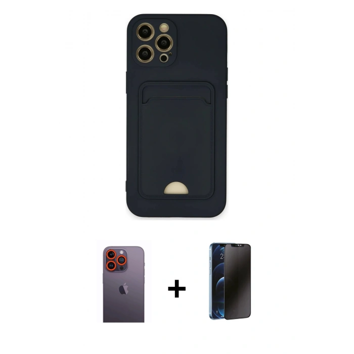 MARSİLYAN™- iPhone 12 Pro Max Kılıf Vadi Çizgi Prime - Siyah 3D Antistatik Hayalet Cam Ekran Koruyucu + Turuncu Neon Fosforlu Kamera Lens