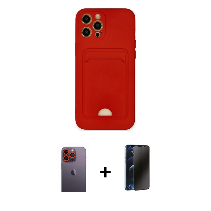 MARSİLYAN™- iPhone 12 Pro Max Kılıf Vadi Çizgi Prime - Siyah 3D Antistatik Hayalet Cam Ekran Koruyucu + Turuncu Neon Fosforlu Kamera Lens