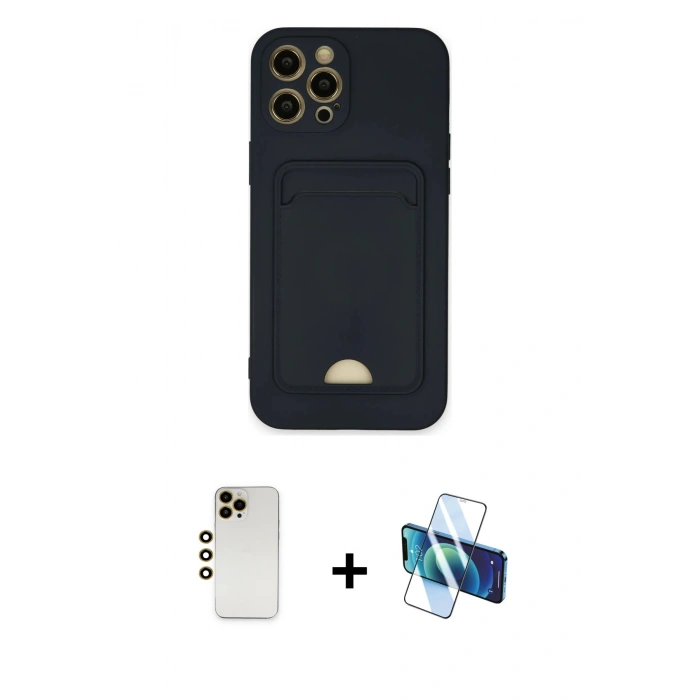 MARSİLYAN™- iPhone 12 Pro Max Kılıf Vadi Çizgi Prime - Siyah 3D Antistatik Seramik Nano Ekran Koruyucu + Shine Kamera Lens - GD