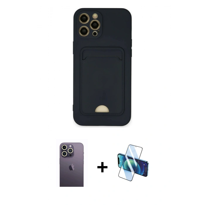 MARSİLYAN™- iPhone 12 Pro Max Kılıf Vadi Çizgi Prime - Siyah 3D Antistatik Seramik Nano Ekran Koruyucu + Neon Fosforlu Kamera Lens - BZ