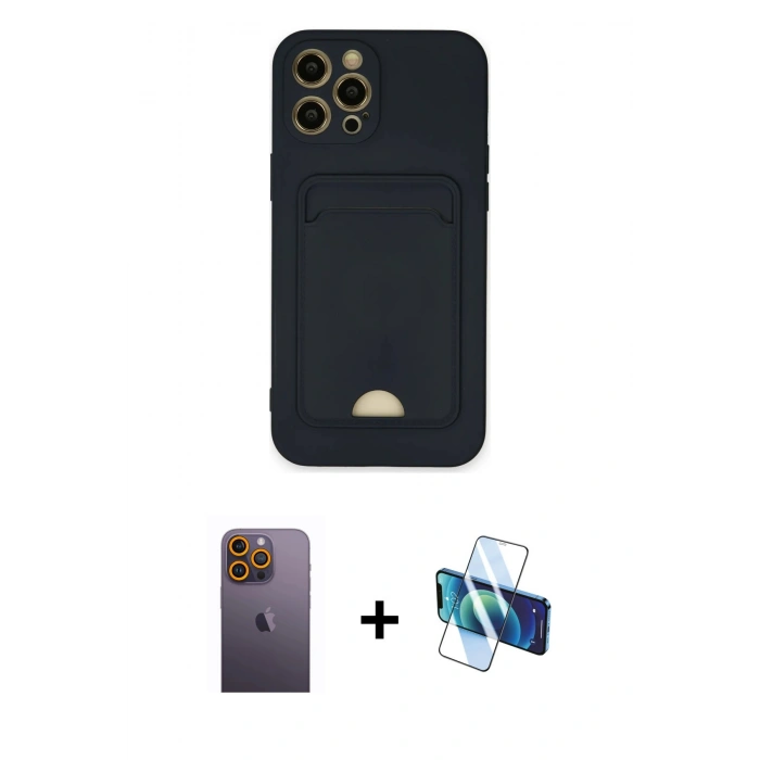 MARSİLYAN™- iPhone 12 Pro Max Kılıf Vadi Çizgi Prime - Siyah 3D Antistatik Seramik Nano Ekran Koruyucu + Neon Fosforlu Kamera Lens - SI