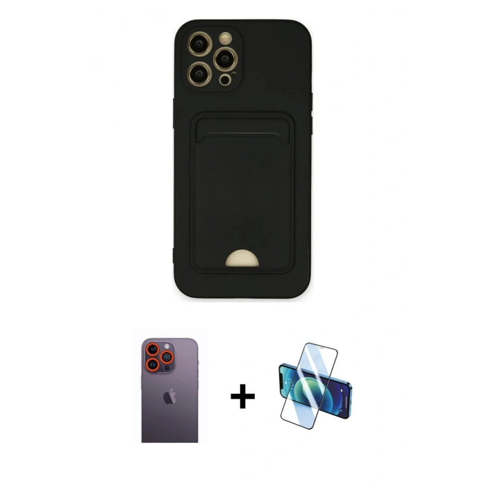 MARSİLYAN™- iPhone 12 Pro Max Kılıf Vadi Çizgi Prime - Siyah 3D Antistatik Seramik Nano Ekran Koruyucu + Neon Fosforlu Kamera Lens - TU