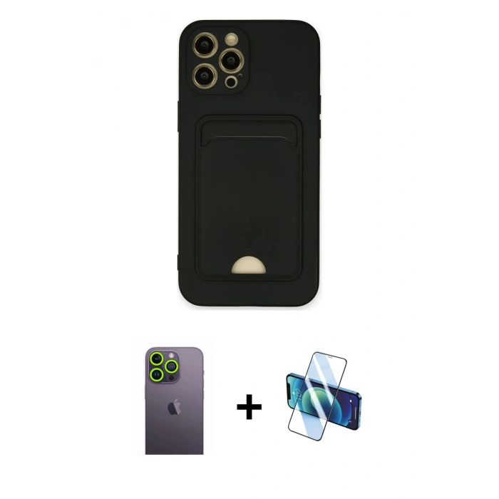 MARSİLYAN™- iPhone 12 Pro Max Kılıf Vadi Çizgi Prime - Siyah 3D Antistatik Seramik Nano Ekran Koruyucu + Yeşil Neon Fosforlu Kamera Lens