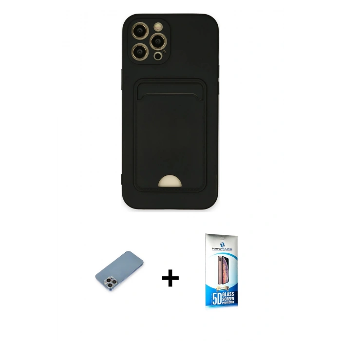 MARSİLYAN™- iPhone 12 Pro Max Kılıf Vadi Çizgi Prime - Siyah 5D Eko Cam Ekran Koruyucu + Shine Kamera Lens Koruma Cam - GI