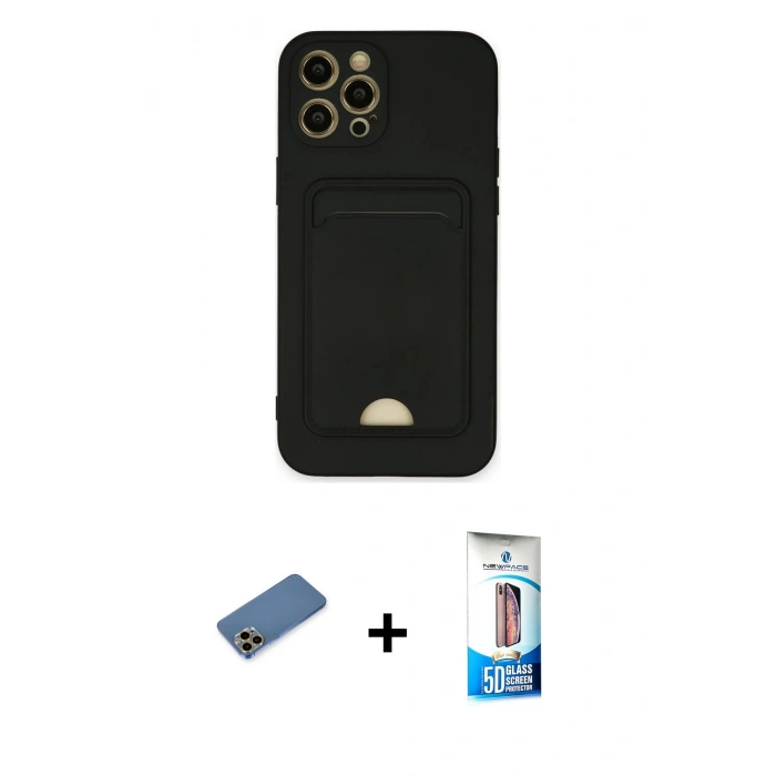 MARSİLYAN™- iPhone 12 Pro Max Kılıf Vadi Çizgi Prime - Siyah 5D Eko Cam Ekran Koruyucu + Shine Kamera Lens Koruma Cam - GD