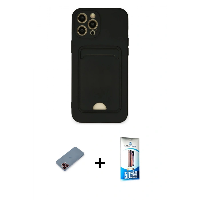 MARSİLYAN™- iPhone 12 Pro Max Kılıf Vadi Çizgi Prime - Siyah 5D Eko Cam Ekran Koruyucu + Metal Kamera Lens Koruma Cam - KI