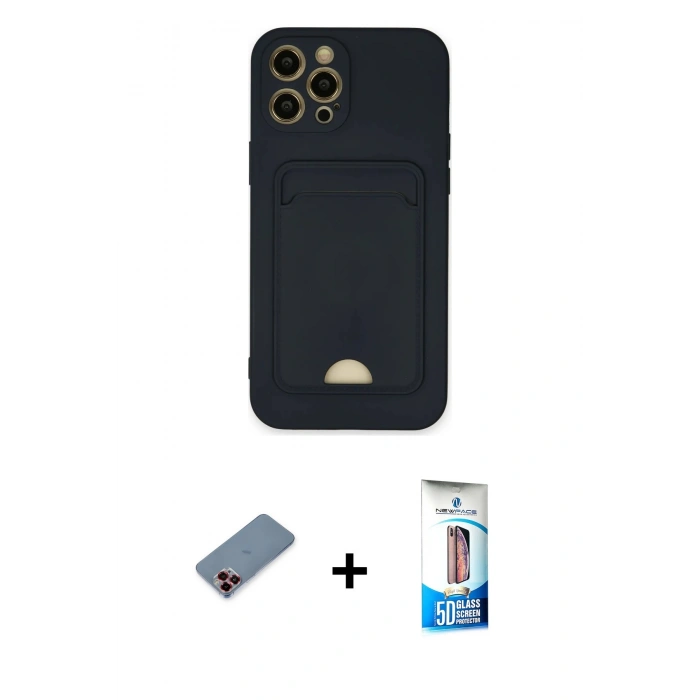 MARSİLYAN™- iPhone 12 Pro Max Kılıf Vadi Çizgi Prime - Siyah 5D Eko Cam Ekran Koruyucu + Metal Kamera Lens Koruma Cam - KI