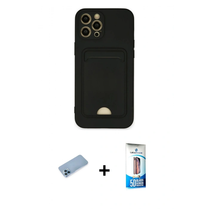 MARSİLYAN™- iPhone 12 Pro Max Kılıf Vadi Çizgi Prime - Siyah 5D Eko Cam Ekran Koruyucu + Mavi Shine Kamera Lens Koruma Cam