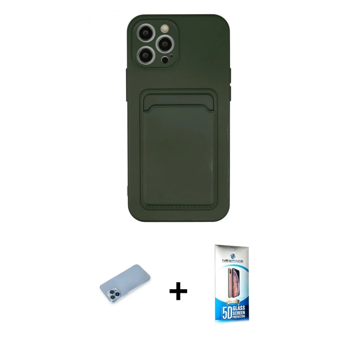 MARSİLYAN™- iPhone 12 Pro Max Kılıf Vadi Çizgi Prime - Siyah 5D Eko Cam Ekran Koruyucu + Mavi Shine Kamera Lens Koruma Cam