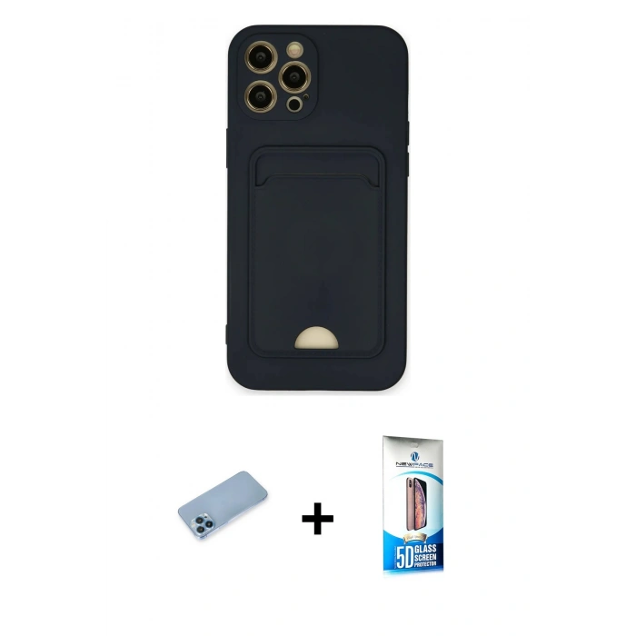 MARSİLYAN™- iPhone 12 Pro Max Kılıf Vadi Çizgi Prime - Siyah 5D Eko Cam Ekran Koruyucu + Mavi Shine Kamera Lens Koruma Cam