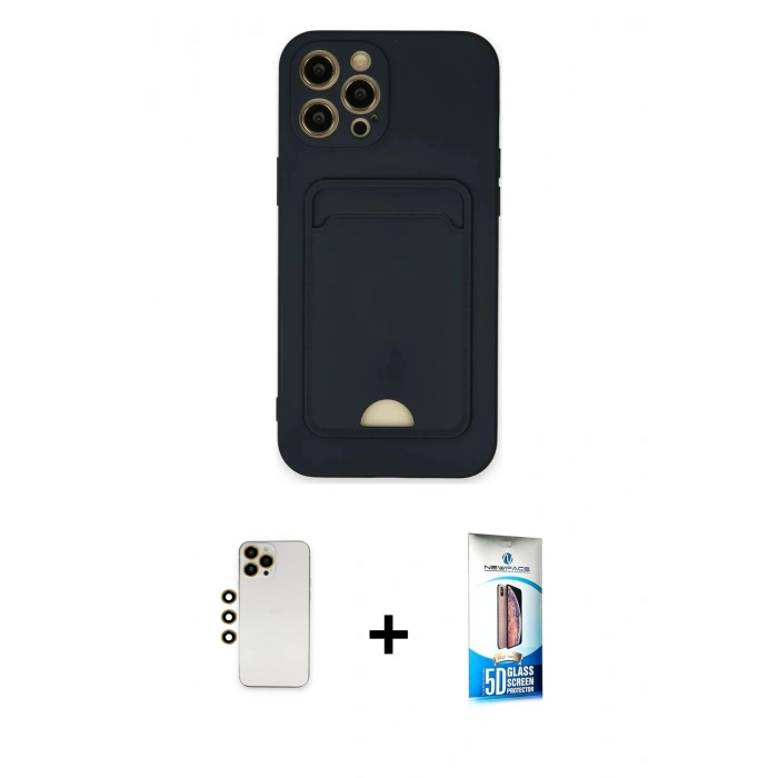 MARSİLYAN™- iPhone 12 Pro Max Kılıf Vadi Çizgi Prime - Siyah 5D Eko Cam Ekran Koruyucu + Shine Kamera Lens - GD