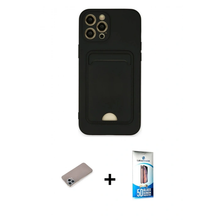 MARSİLYAN™- iPhone 12 Pro Max Kılıf Vadi Çizgi Prime - Siyah 5D Eko Cam Ekran Koruyucu + Shine Kamera Lens Koruma Cam - SABE