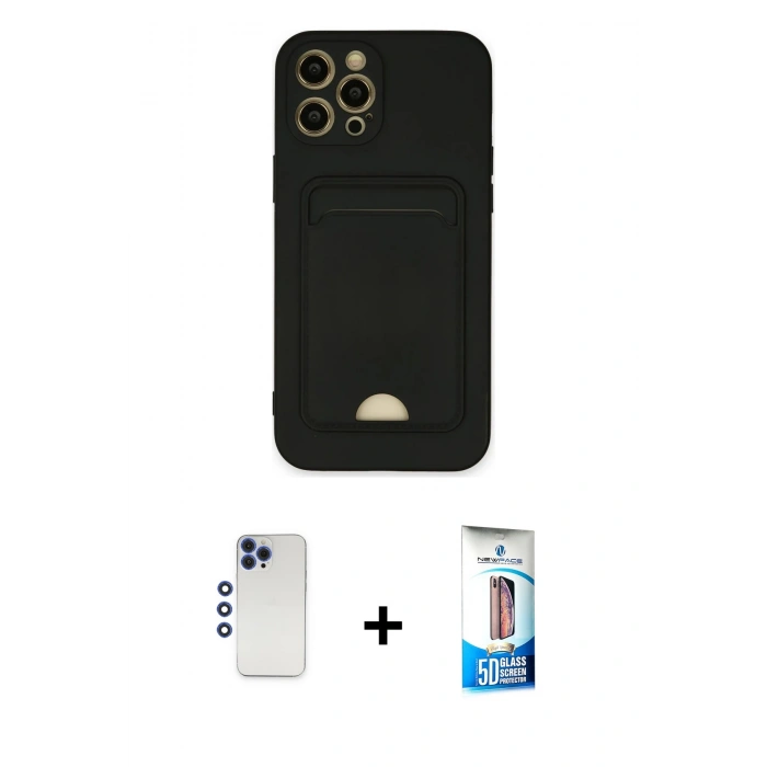 MARSİLYAN™- iPhone 12 Pro Max Kılıf Vadi Çizgi Prime - Siyah 5D Eko Cam Ekran Koruyucu + Shine Kamera Lens - LT