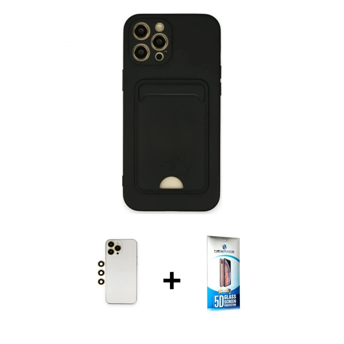 MARSİLYAN™- iPhone 12 Pro Max Kılıf Vadi Çizgi Prime - Siyah 5D Eko Cam Ekran Koruyucu + Shine Kamera Lens - GD