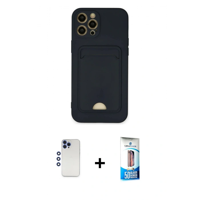 MARSİLYAN™- iPhone 12 Pro Max Kılıf Vadi Çizgi Prime - Siyah 5D Eko Cam Ekran Koruyucu + Shine Kamera Lens - LT