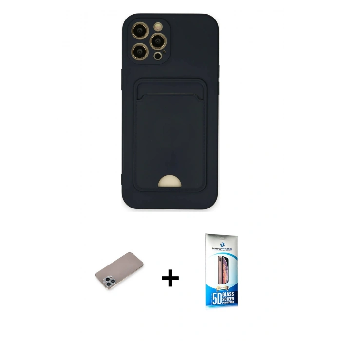 MARSİLYAN™- iPhone 12 Pro Max Kılıf Vadi Çizgi Prime - Siyah 5D Eko Cam Ekran Koruyucu + Shine Kamera Lens Koruma Cam - SABE